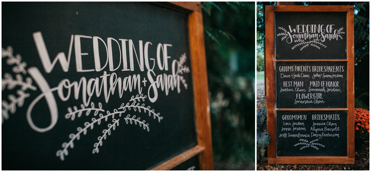 wedding signs at reception | glenwood treefarm tacoma washington photographer