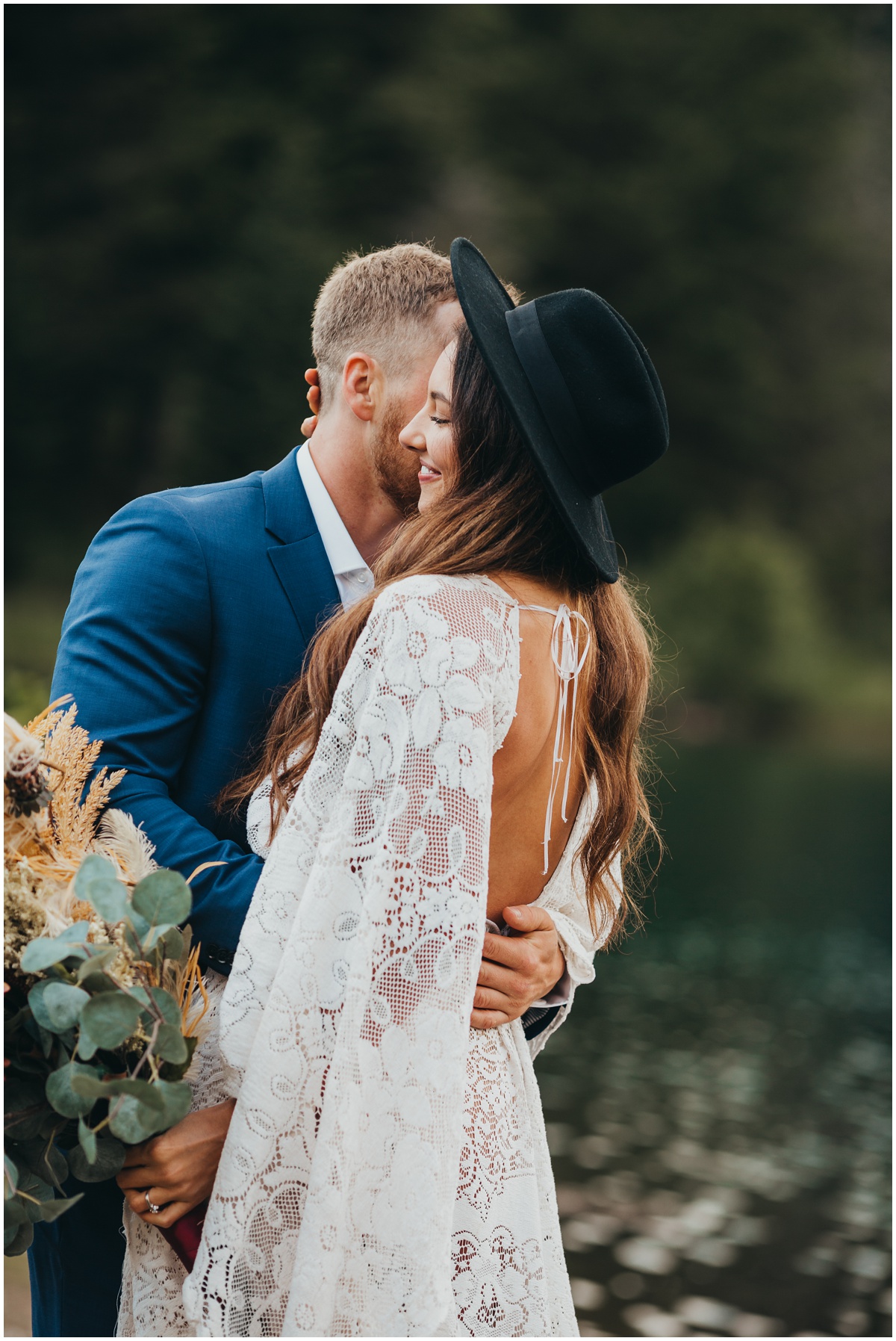 reclamation dress back and groom | Gold Creek Pond Washington Elopement Photographer
