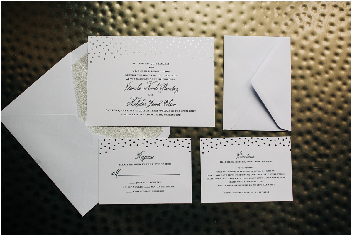 lay flat of wedding stationary | Hidden Meadows Wedding Snohomish Washington