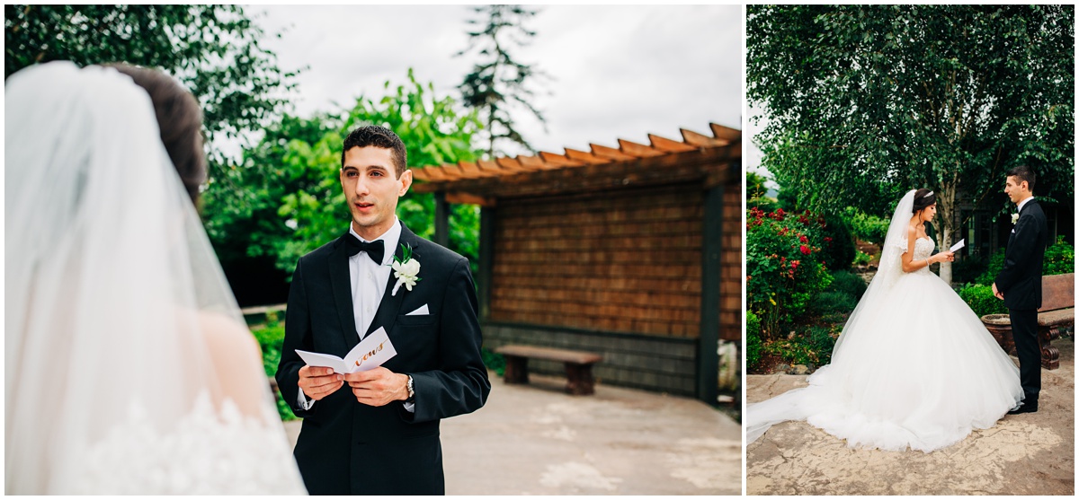 bride and groom private reading of vows | Hidden Meadows Wedding Snohomish Washington