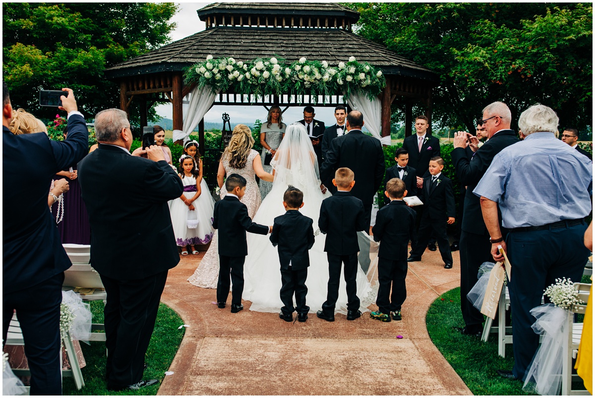walking down the aisle with dad and nephews | Hidden Meadows Wedding Snohomish Washington