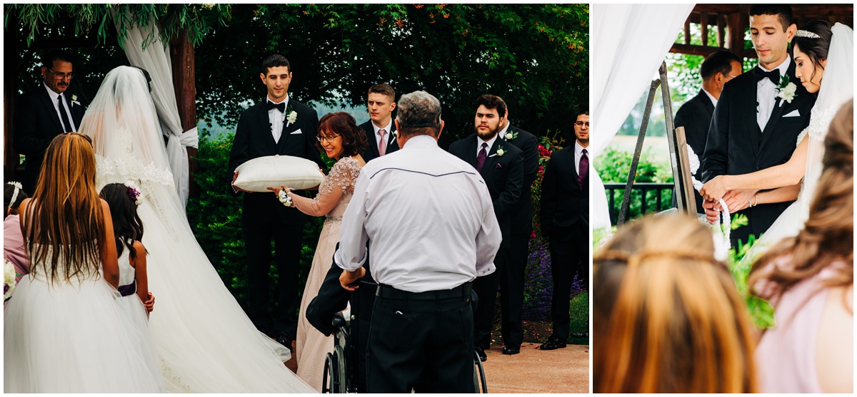 aunt giving bride coins and rope tying ceremony | Hidden Meadows Wedding Snohomish Washington