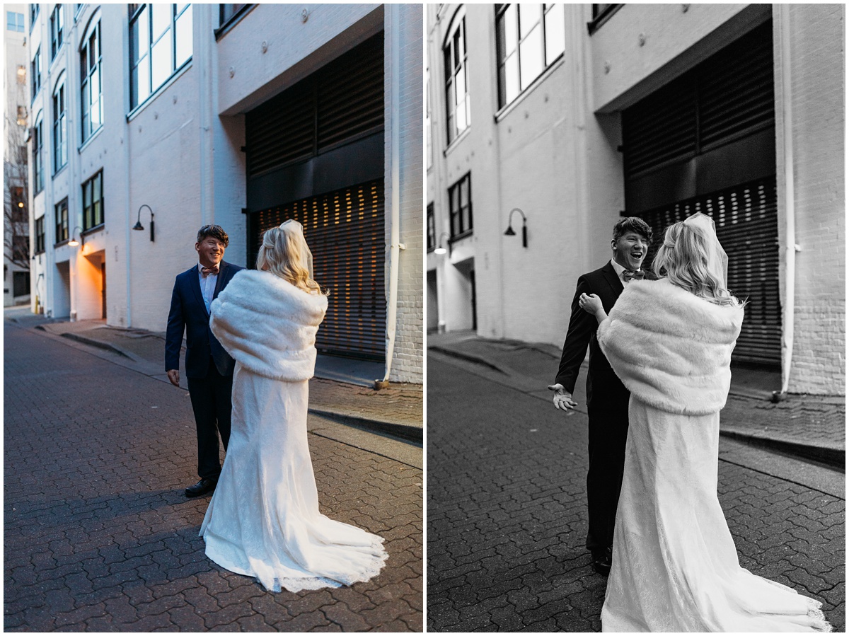 groom sees bride for first look