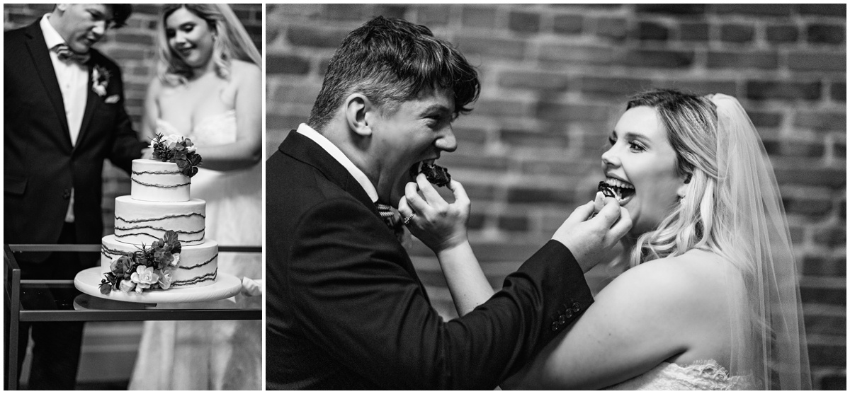 bride and groom eating the cake