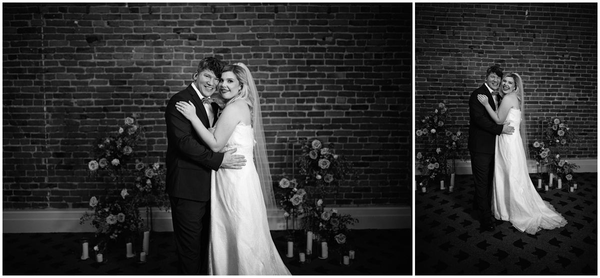 bride and groom portraits in hotel venue