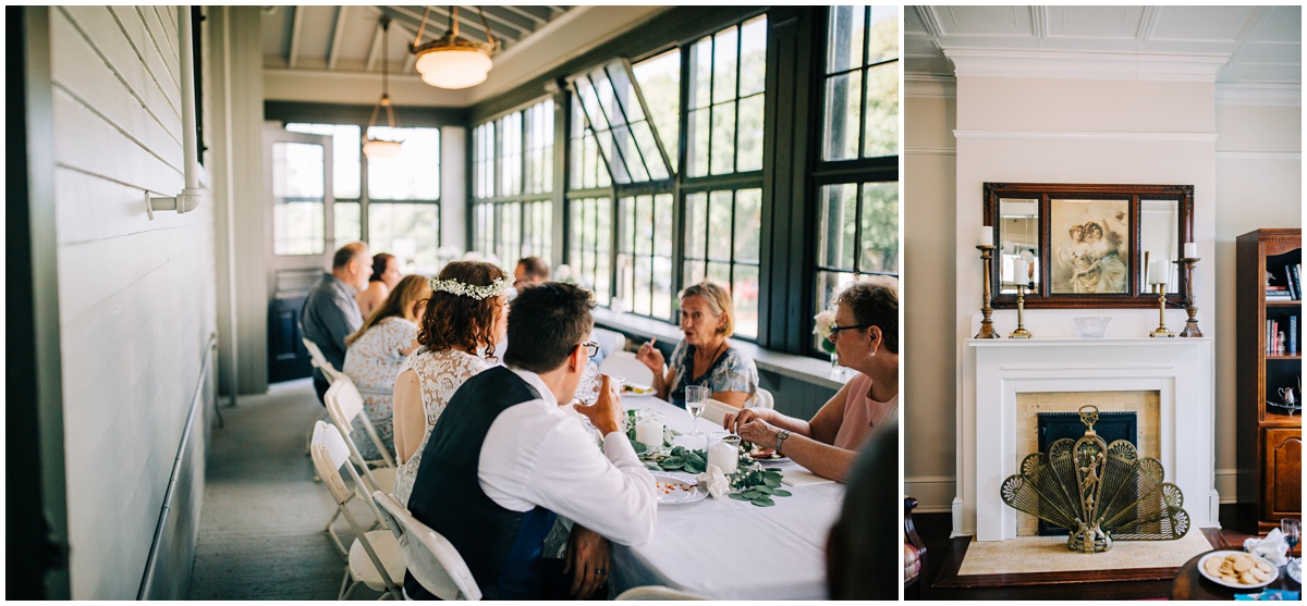 bride and groom eating with guests