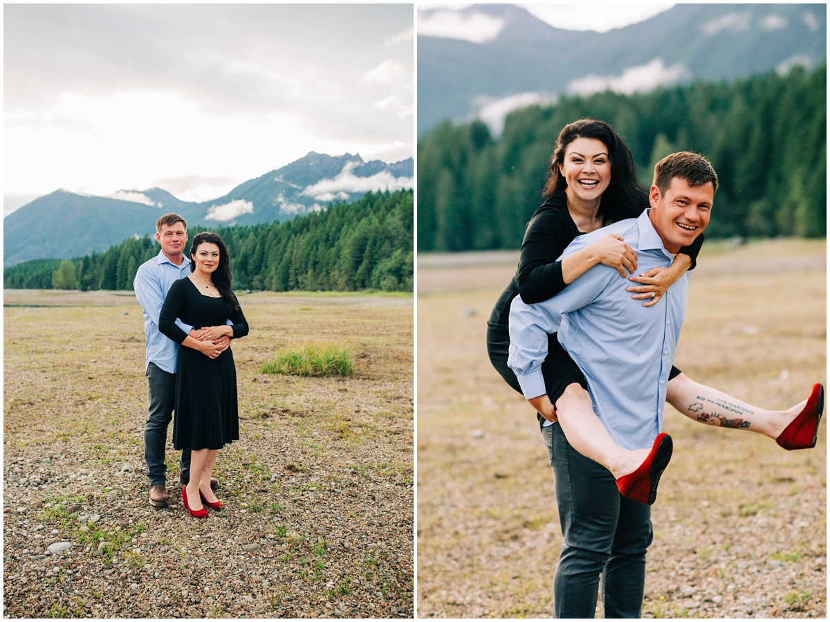women on man's back, man hugging woman