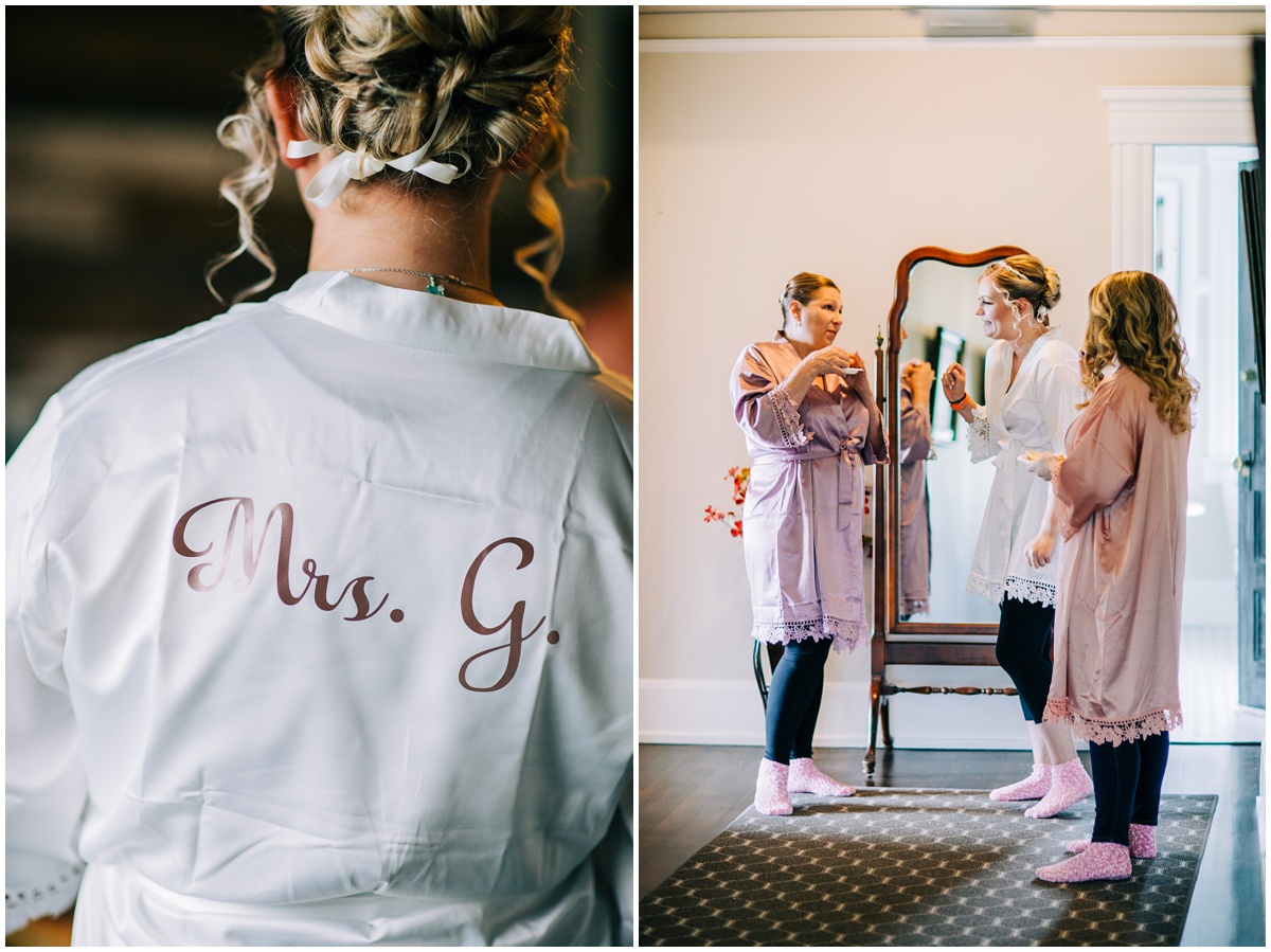 bride in robe with mother in law
