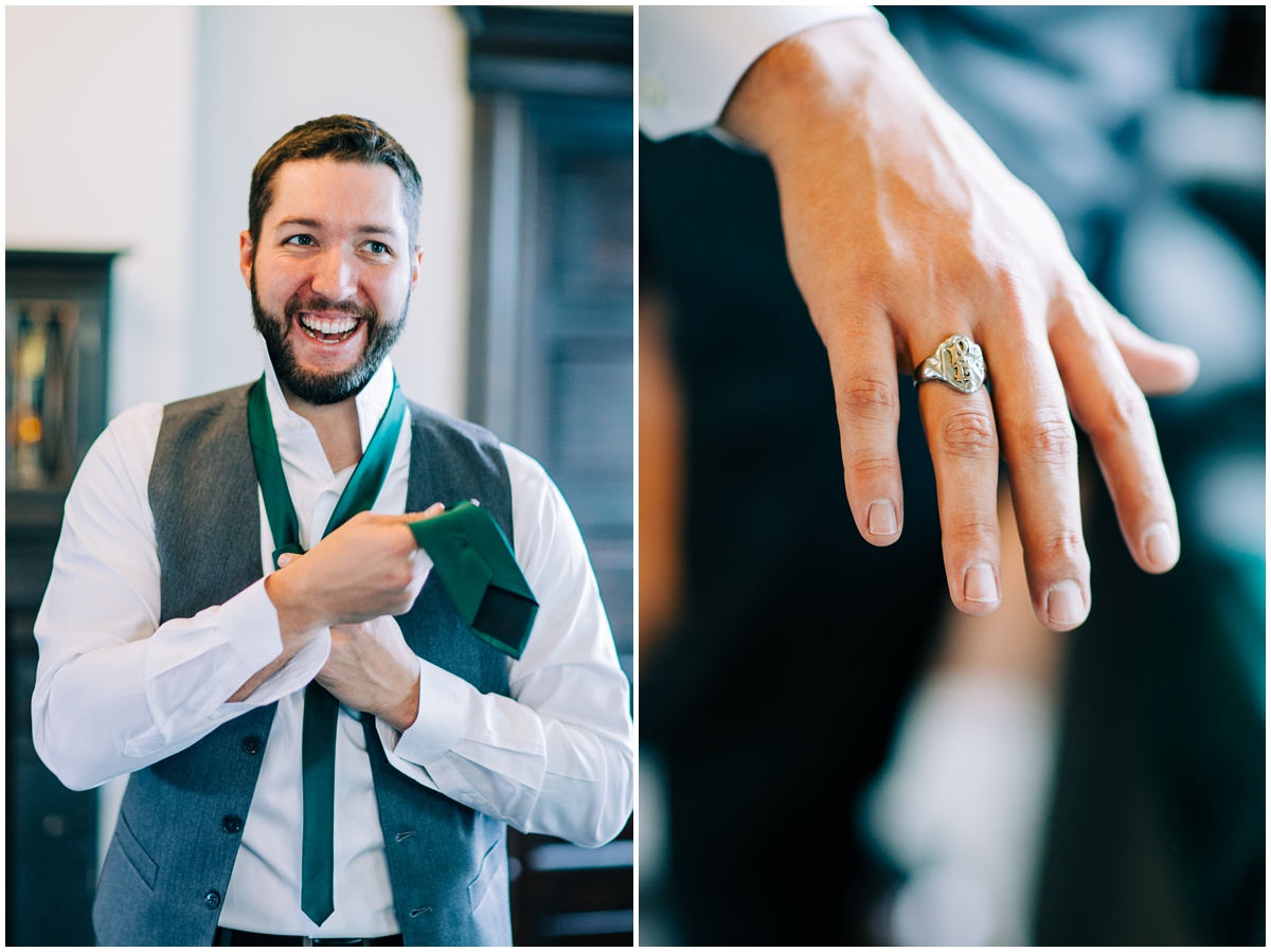 groom getting ready and grandfathers ring