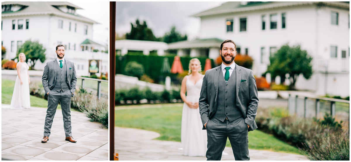 first look with groom looking at camera