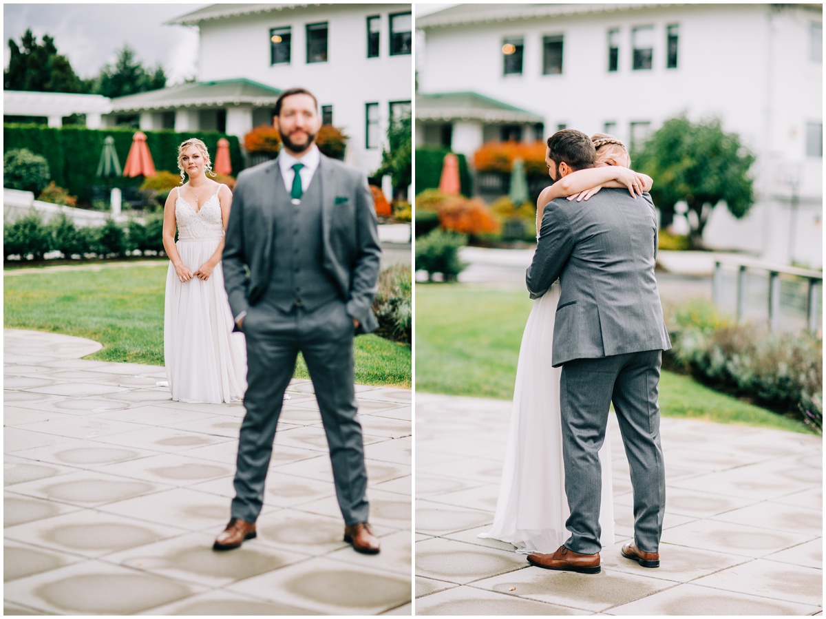 first look with bride and groom