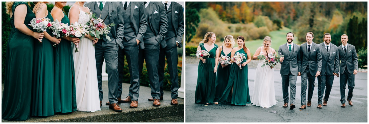 wedding party poses outside