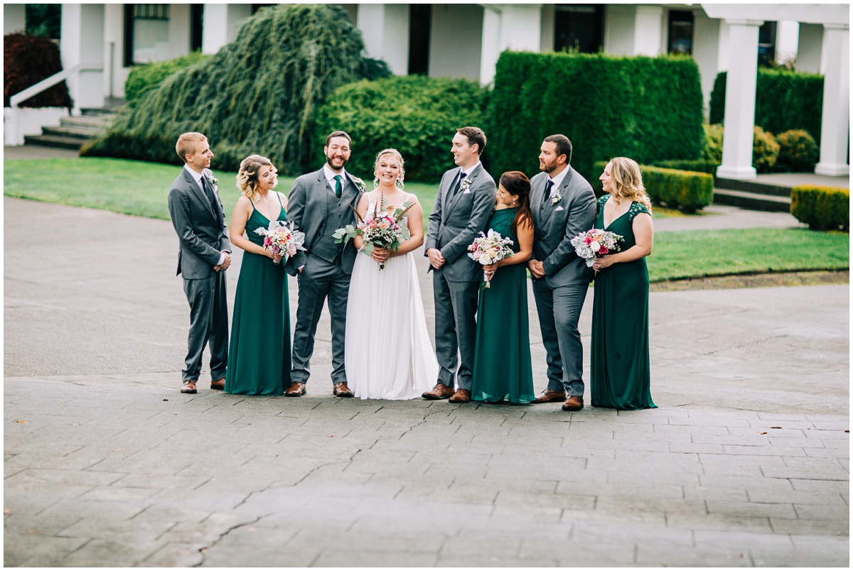 wedding party with bride and groom 