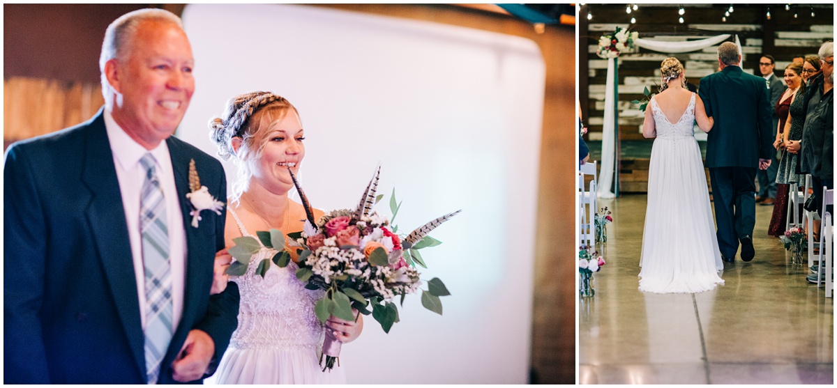 bride walks down the aisle with father