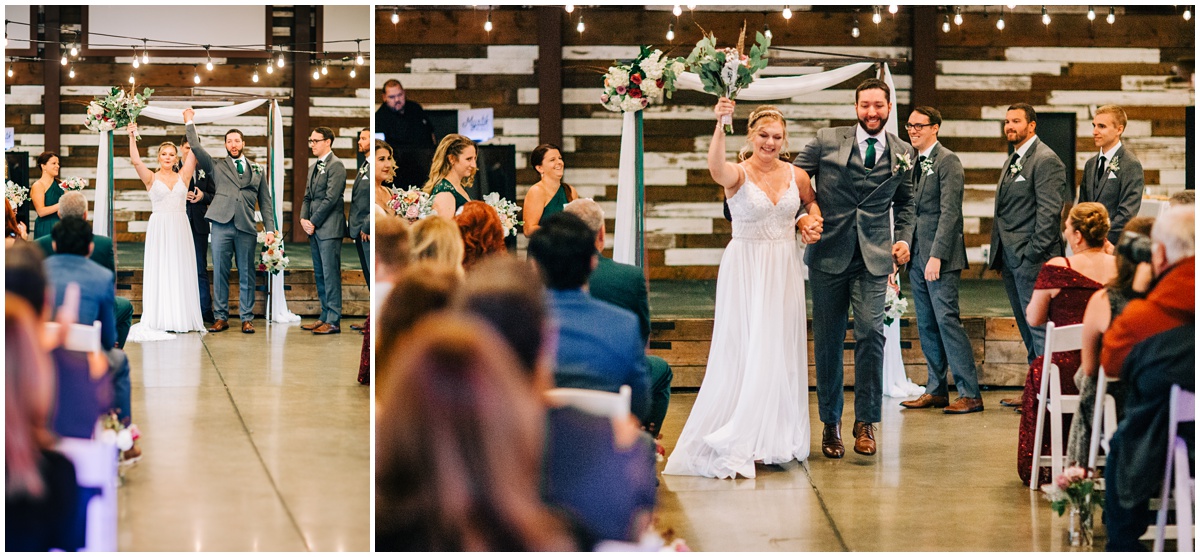 bride and groom cheer after ceremony