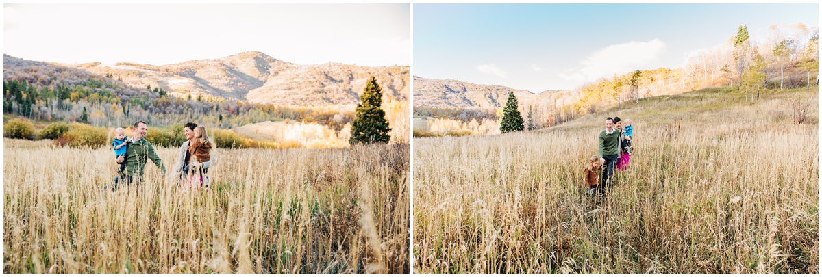family walking in the tall grass