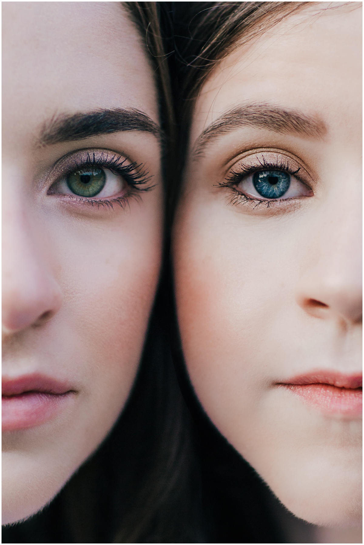 green eye and blue eye line up from two brides