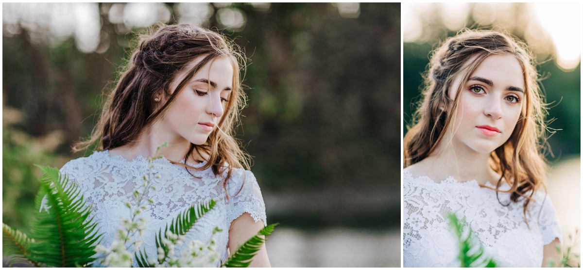 bride poses with bouquet