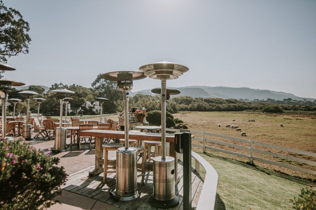 Restaurant deck with outdoor seating on ranch