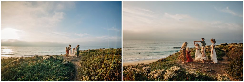 curly hair family standing on the California coast for family portraits