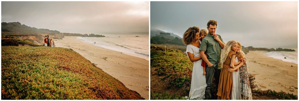 beautiful family portrait of curly hair at the beach