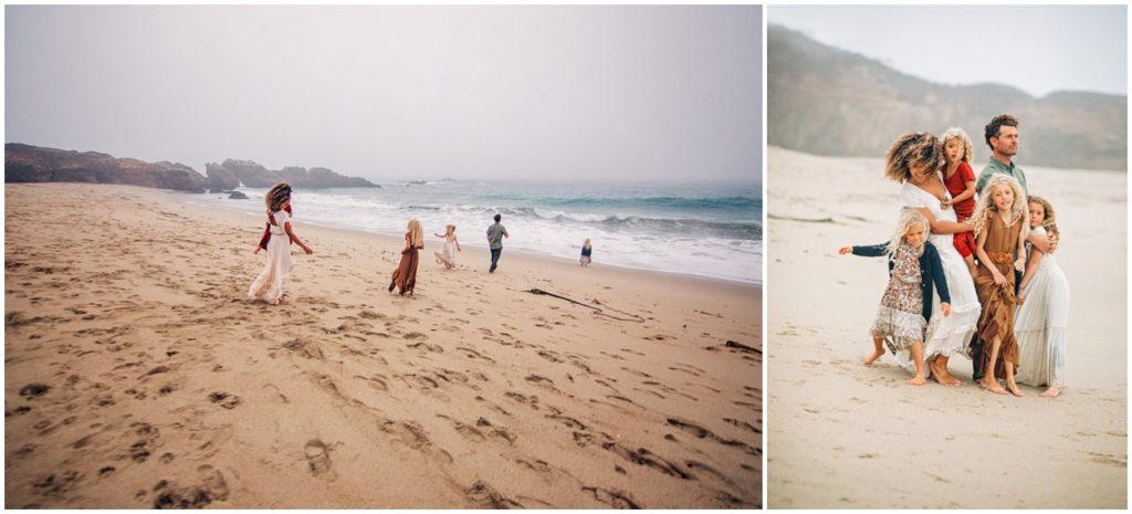 family portraits playing in the waves