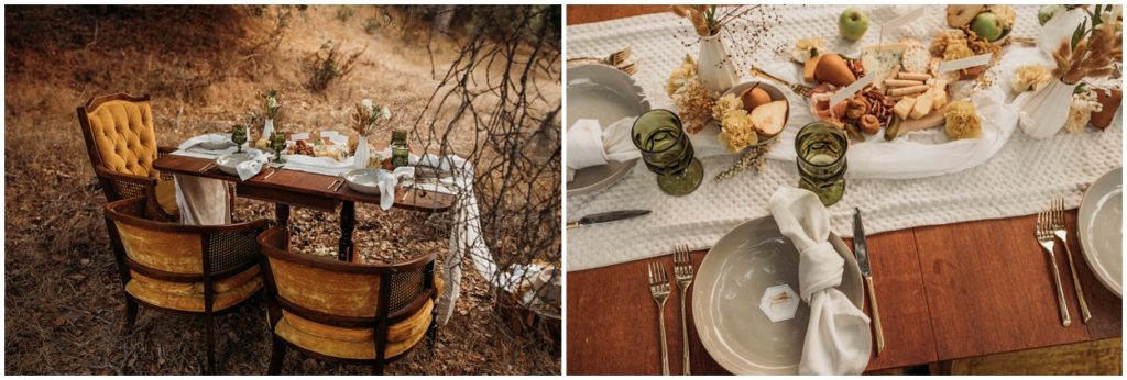 elopement table details and place settings