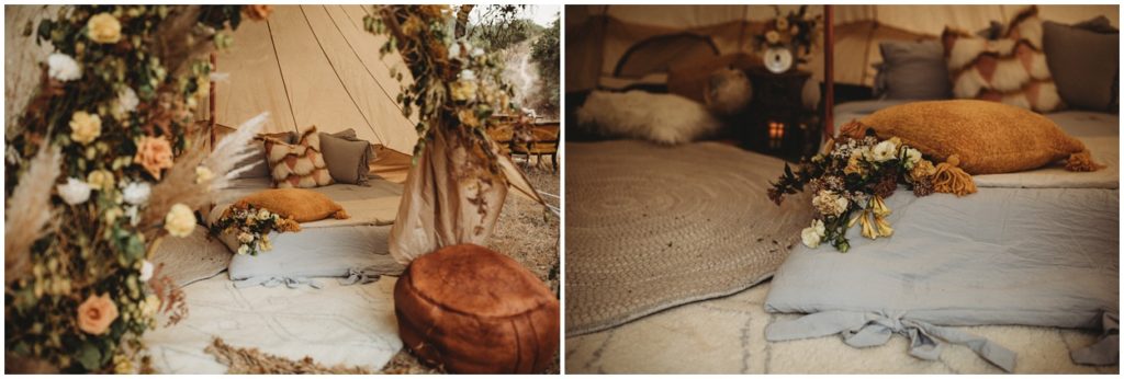 inside glamping tent details