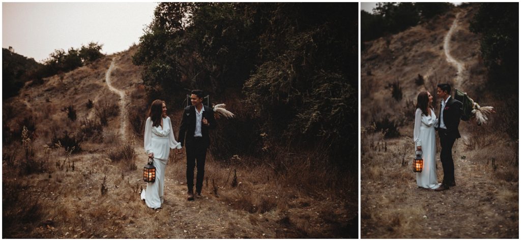 couple walking with lantern