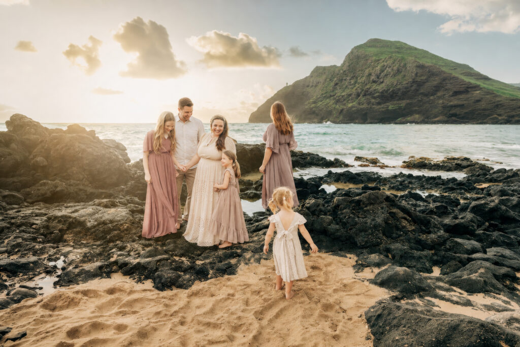 romantic color palate for family beach photos cream, dusty mauve, dusty rose